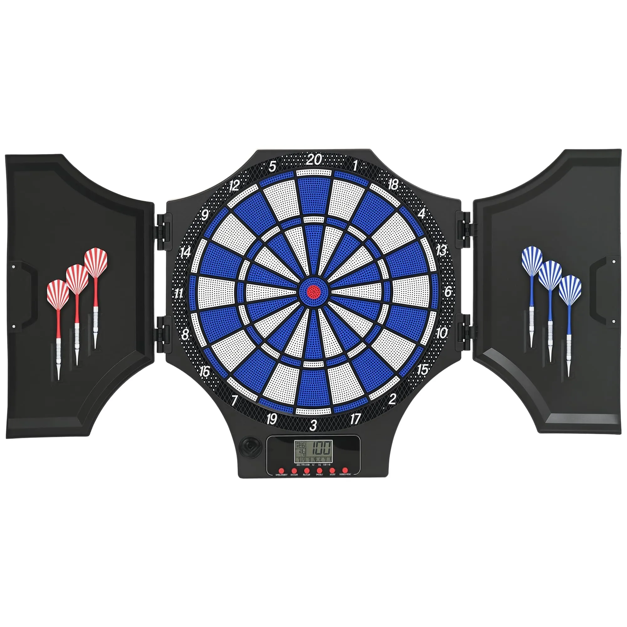 SPORTNOW Freccette Bersaglio Elettronico per 31 Giochi e 285 Programmi, Bersaglio Freccette con 6 Freccetta, 6 Punte di Ricambio e Monitor LCD, per 8 Giocatori, Nero e Blu