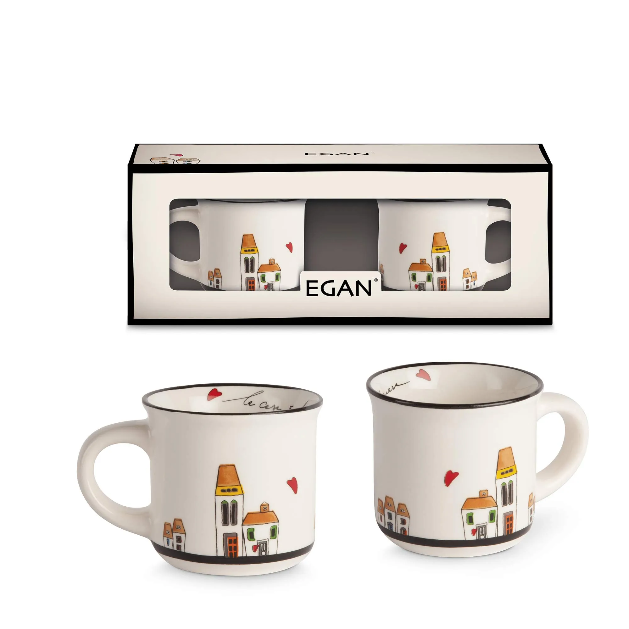 EGAN - Set da 2 Tazze in Ceramica Smaltata, Color Avorio | Adatto a Lavastoviglie e Microonde