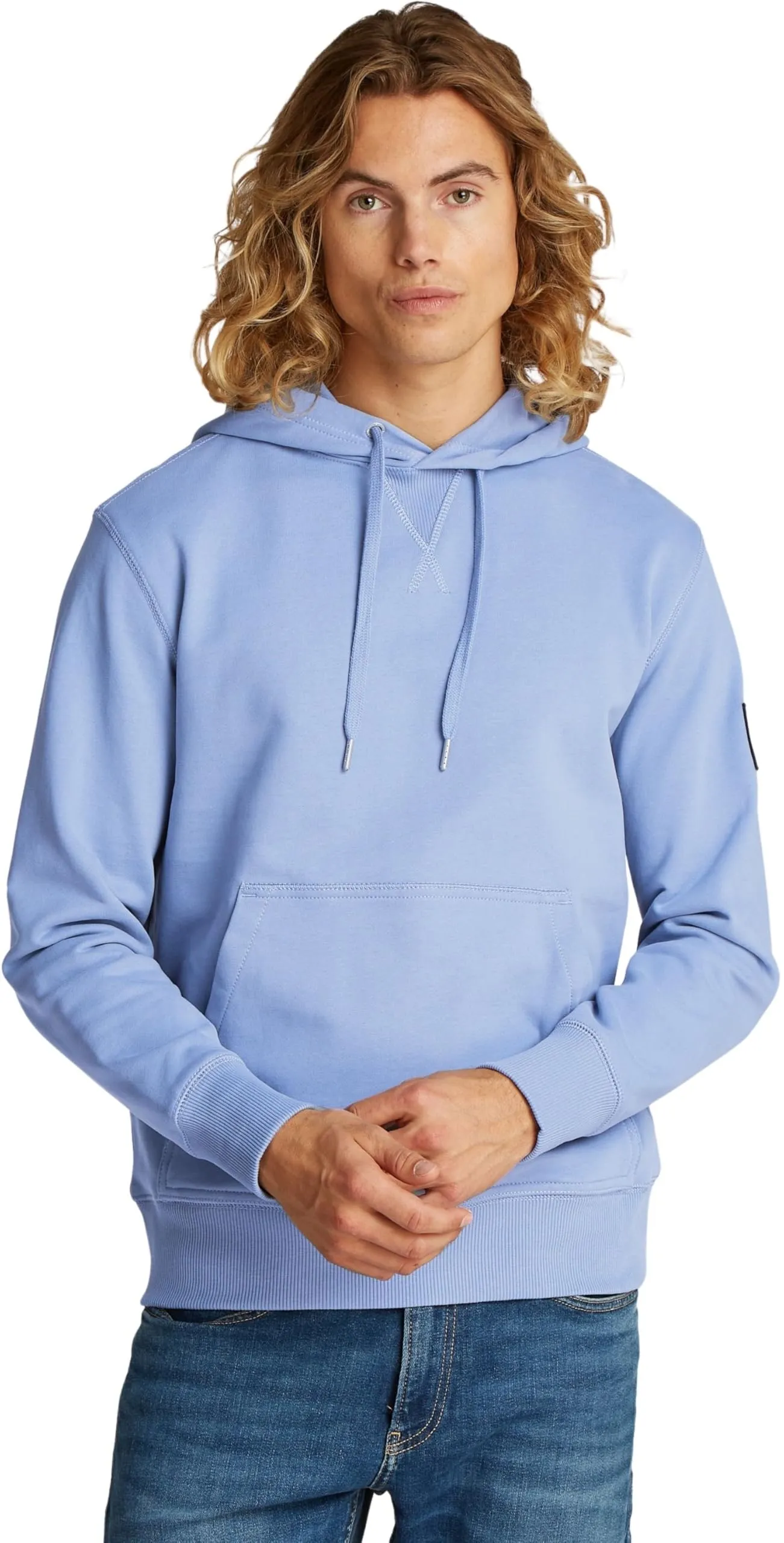 Calvin Klein Uomo Felpa Badge con Cappuccio, Blu (Tempest), S