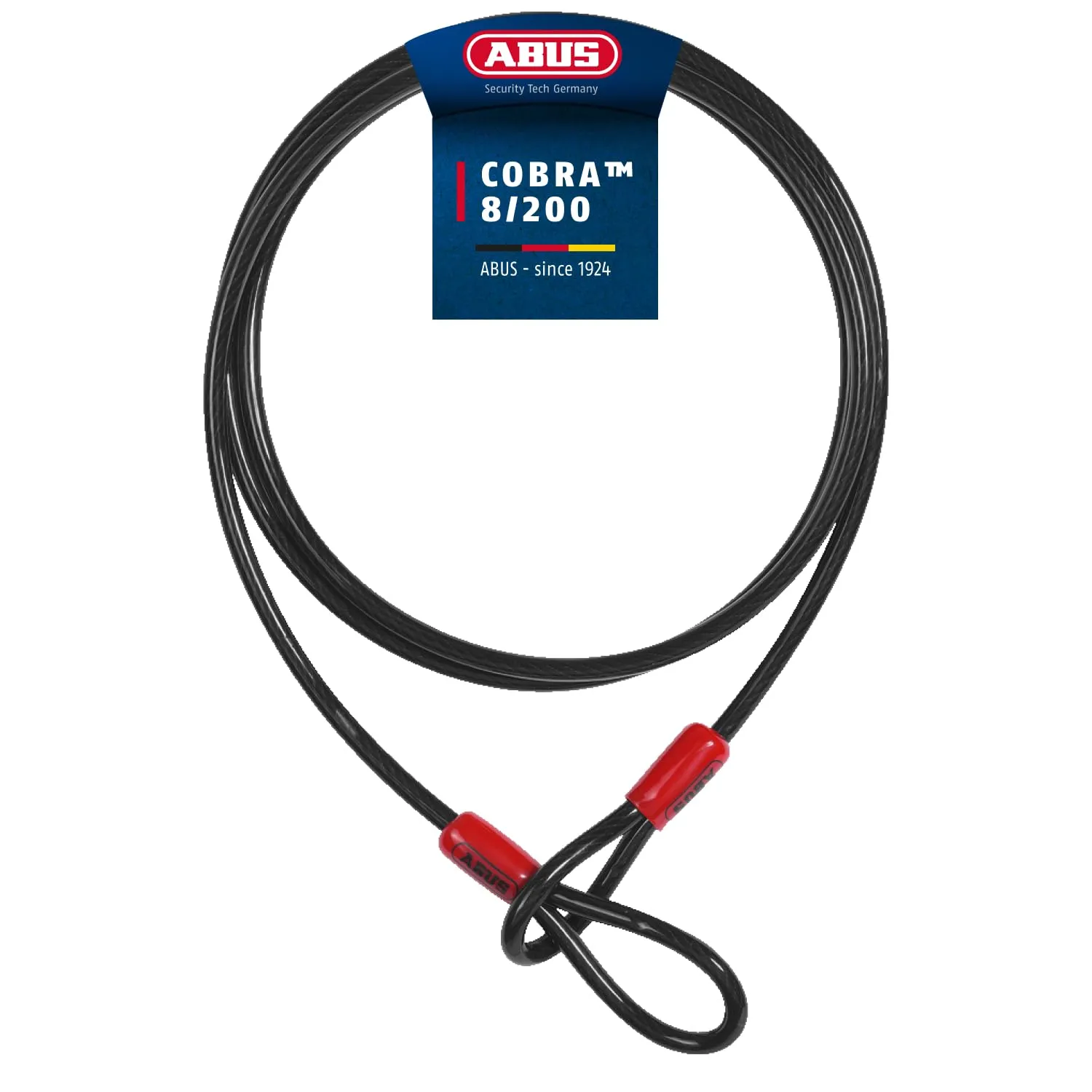 ABUS Cobra 8 Loop Cable - Cavo in Acciaio Rivestito in plastica - Sicurezza per Accessori di Biciclette e Moto - Lunghezza 2 Metri, Spessore 8 mm