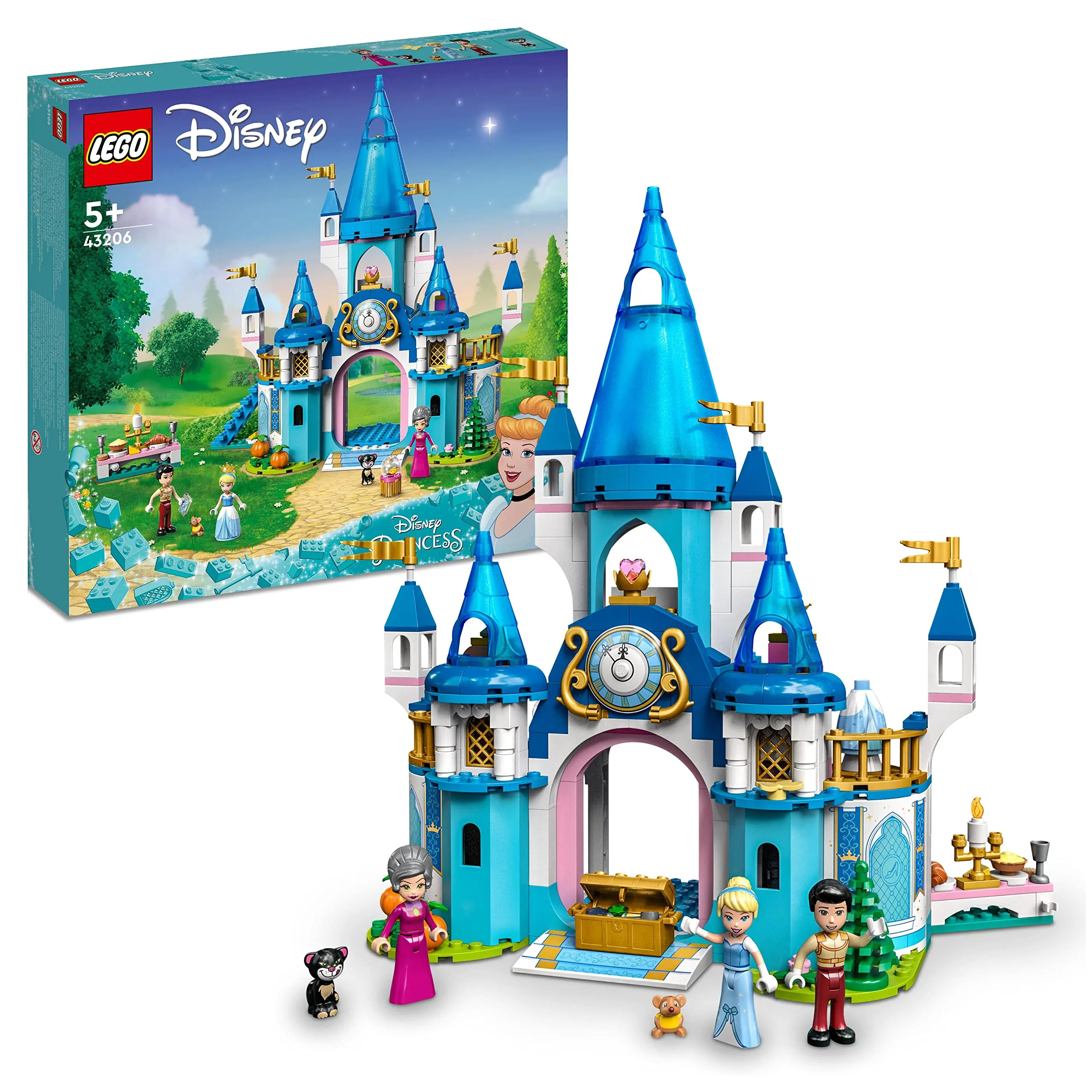 LEGO Disney Princess Il Castello di Cenerentola e del Principe Azzurro, Set di Costruzioni, Idea Regalo, Giocattolo per Bambini dai 5 Anni 43206