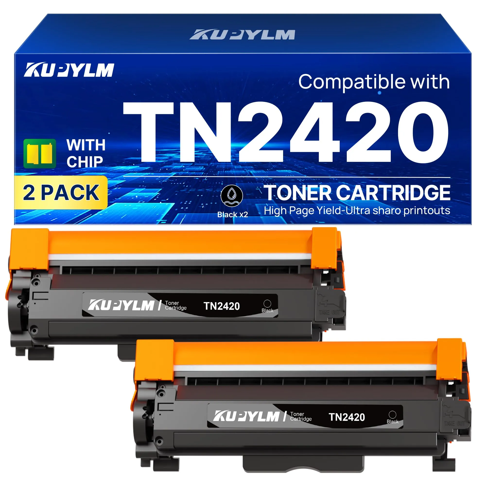 KUPYLM TN2420 TN 2420 Toner Compatibili per Brother TN2420 Compatibili per MFC L2710DW MFC L2710DN HL-L2310D HL-L2350DW MFC L2750DW DCP-L2510D HL-L2375DW MFC L2730DW DCP-L2530DW DCP-L2550DN (2 Nero)