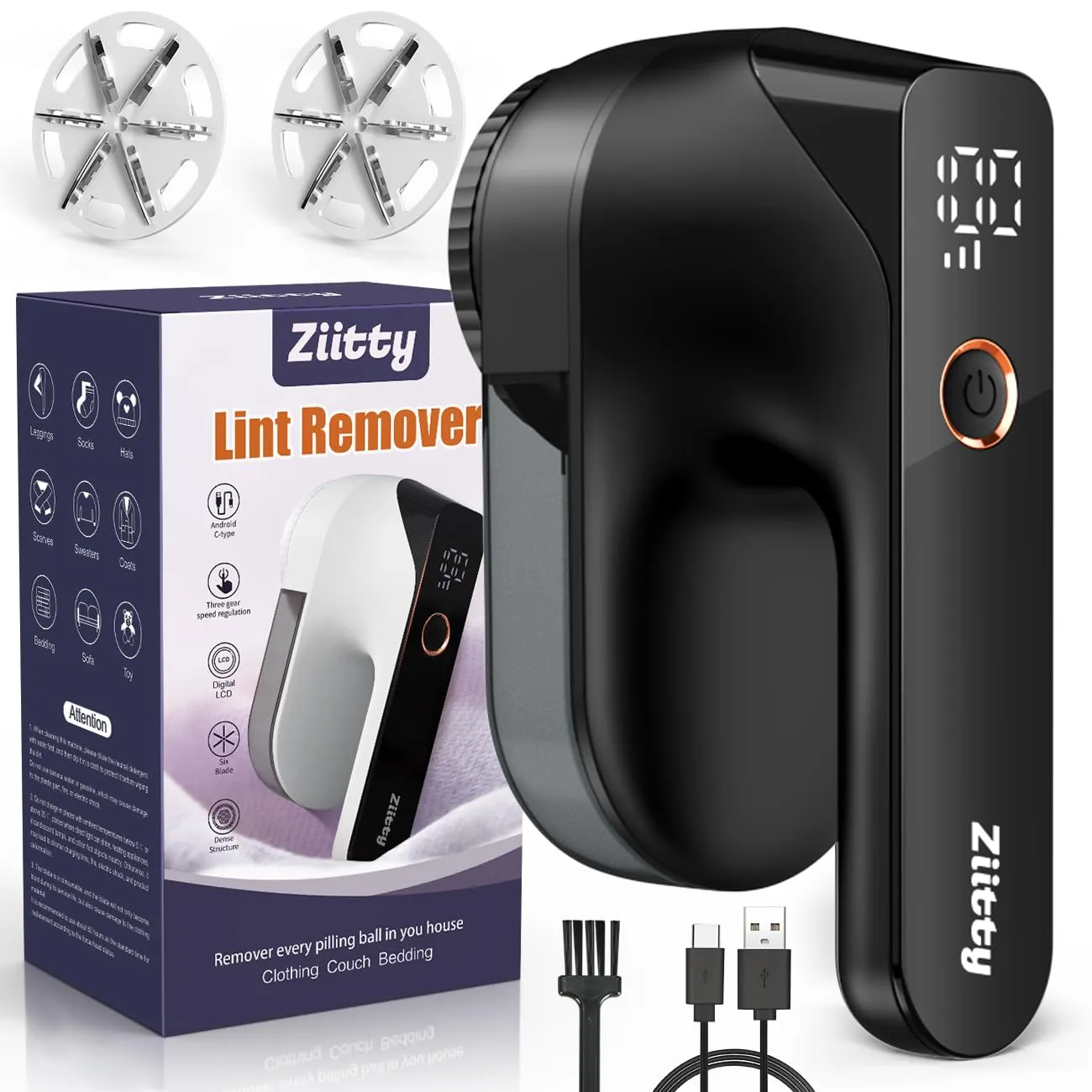 Ziitty Levapelucchi Elettrico, Rimuove i Pelucchi per 3 Livelli di Potenza Regolabili, Taglia Pelucchi a 6 Lame per vari Tessuti Perfetto per i Regali di Famiglia per le Donne(Nero)