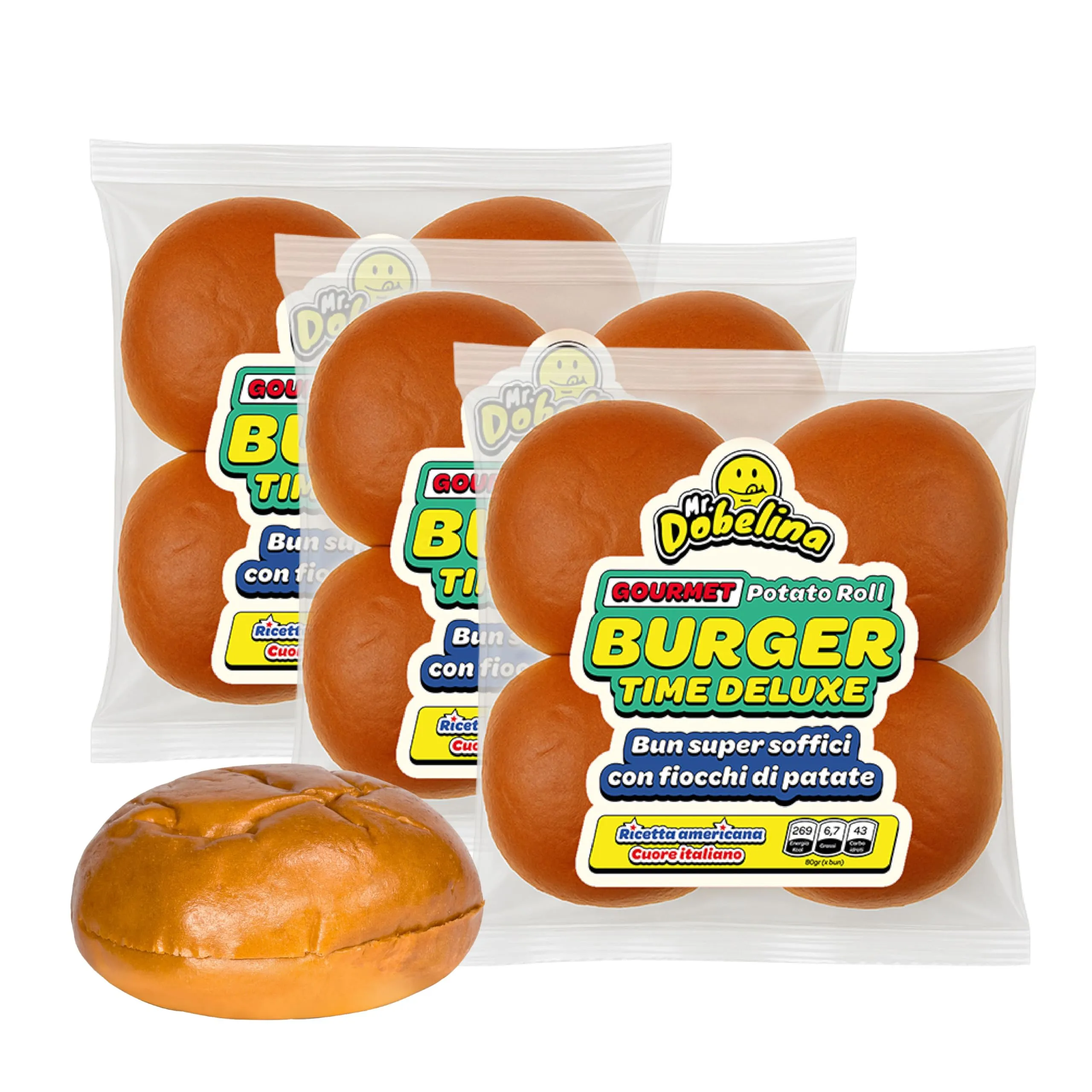 Mr.Dobelina Gourmet Potato Roll Buns - Panini Hamburger Americani Made in Italy - Pane per Burger Deliziosi, Smash Burger e Sandwich - Bun in Pane di Patate Italiano Morbidi(Gourmet, 12 buns)