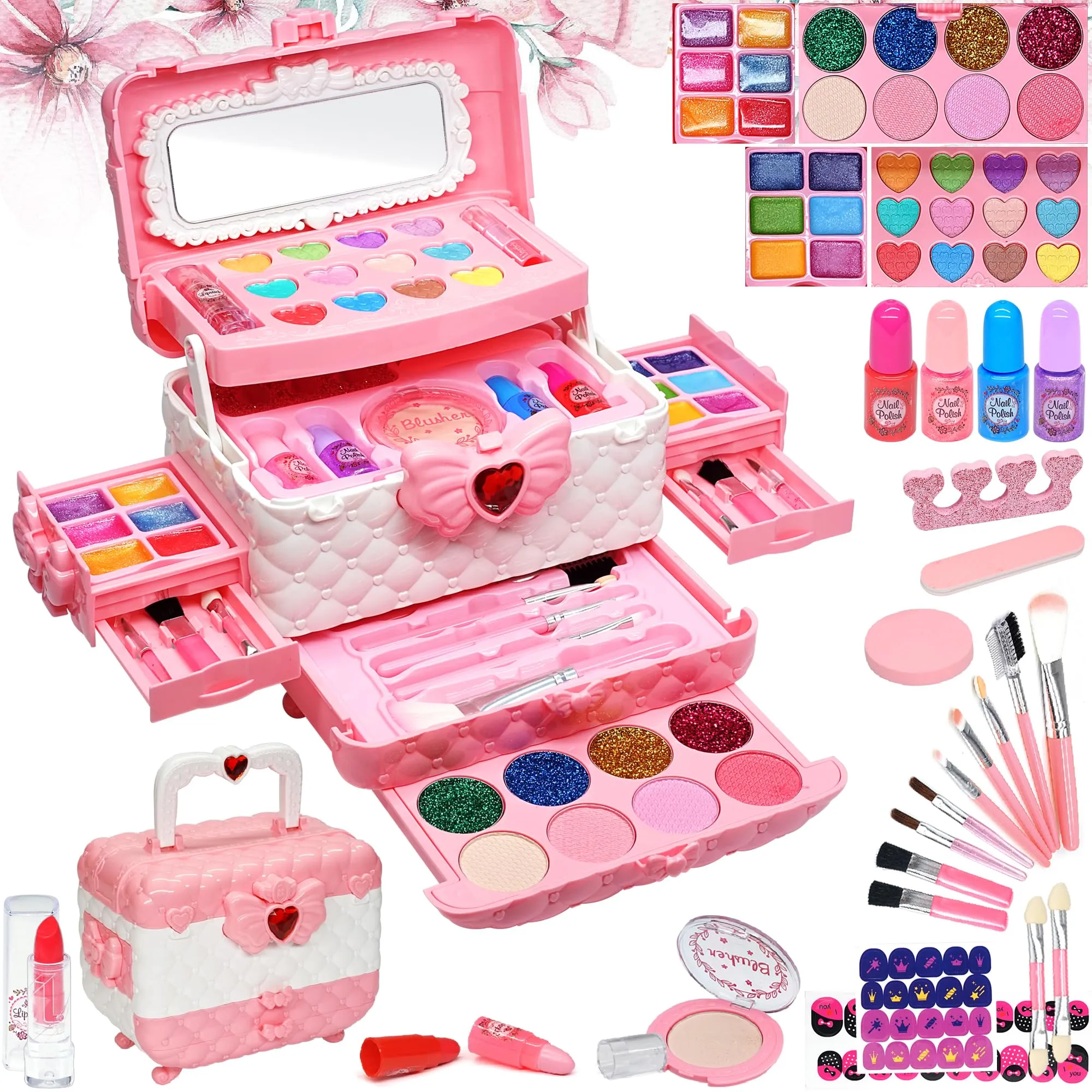 Valigetta Trucchi Bambina Giochi Bambina - Sicuro e lavabile trucchi bambina anallergici, Borsa set trucchi bambina reale, Principessa Compleanno regalo bambina 4 5 6 7 8 9 anni (Pink)