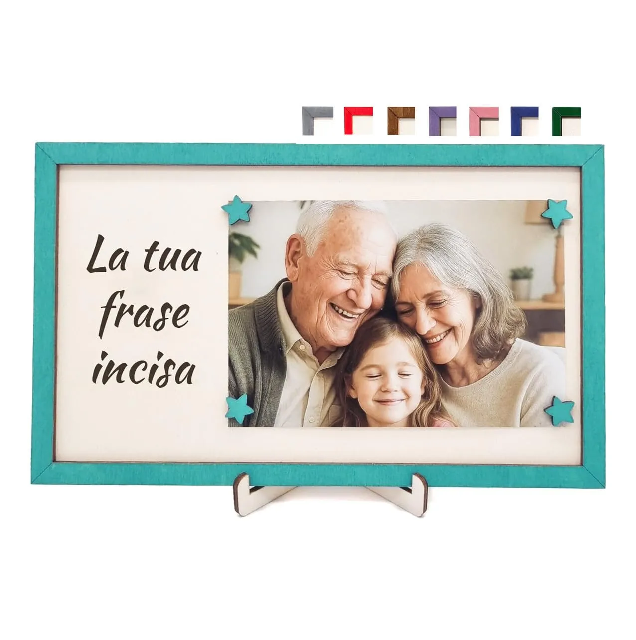 Riva Cornice Foto Personalizzata in Legno con Frase Incisa, Regalo Artigianale con Stampa Foto 15x10 cm, Idea Regalo per Compleanno, Mamma, Papà, Nonni, Amici, SanValentino - Dimensioni 25 x 15 cm