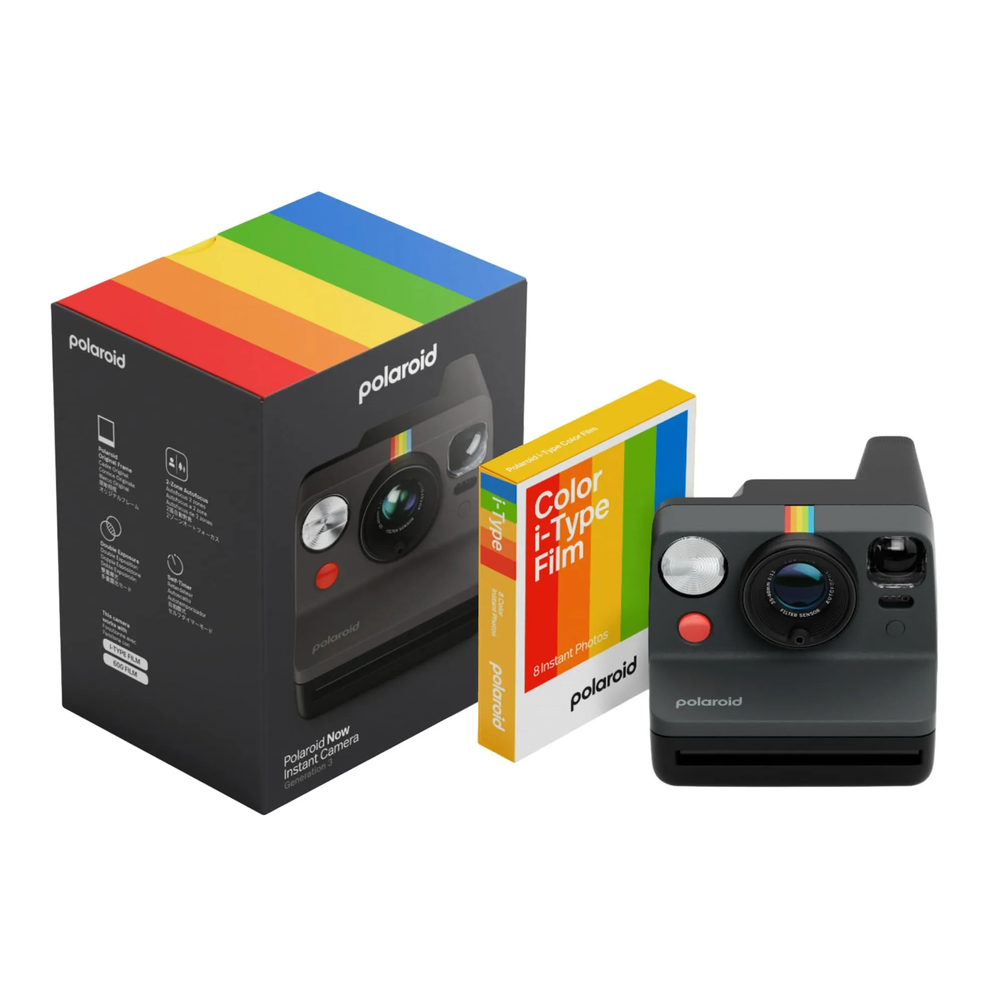 Polaroid Now Gen 3 Fotocamera istantanea, nero + pellicola a colori Bundle (8 foto)