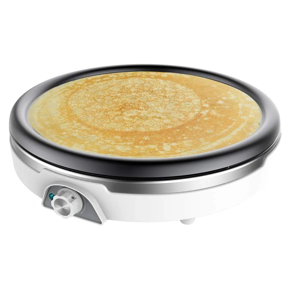 Cecotec Crepiera Elettrica Crepe Maker Fun Crepestone XL INOX 1350 W, piastra rivestita antiaderente e rimovibile, termostato regolabile, rullo e spatola inclusi, 38 cm