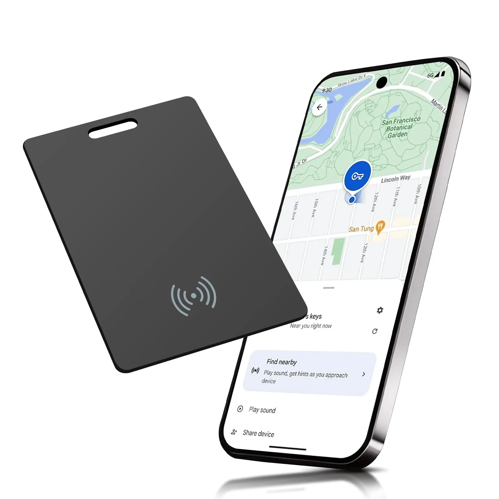 Wallet Tracker per Android, senza fili, smart tracking card, sottile, compatibile con Google My Device, app (Android Solo), per valigia/borse, nero