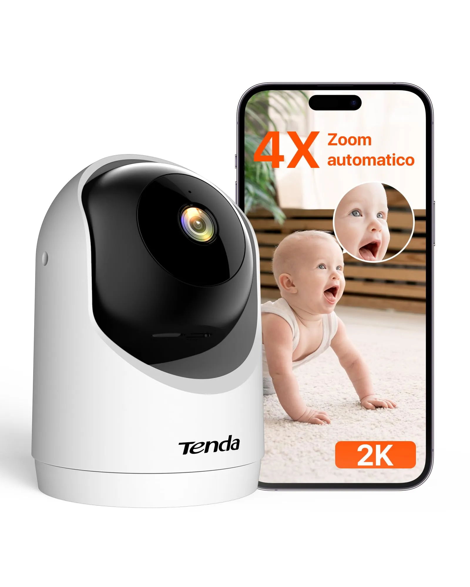 Tenda Telecamera Wi-Fi Interno 2K FHD, Videocamera Sorveglianza con 360° Visuale, Rilevamento di Persone/movimento e notifiche, Webcam di Sicurezza per Bambini/Anziani/Cani,Visione Notturna, CP3V3.0