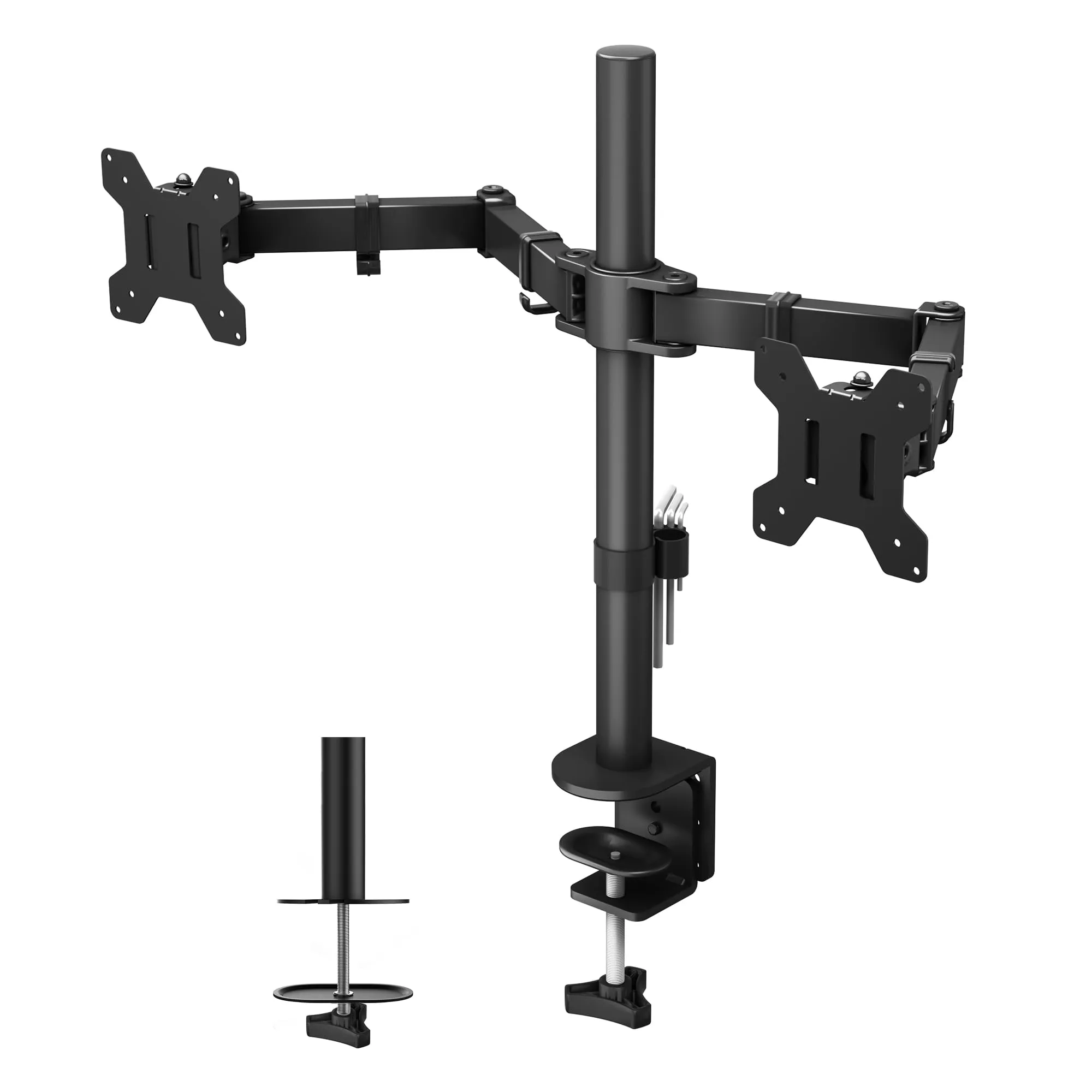 BONTEC Supporto Doppio Monitor per Schermo LED LCD da 13 a 27 Pollici, Ergonomica Inclinazione e Rotazione Braccio Monitor Scrivania con Morsetto, Dimensioni VESA: 75x75-100x100 mm