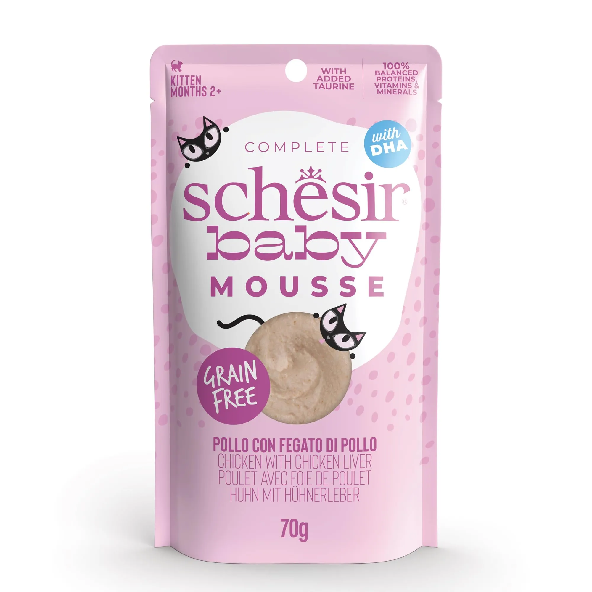 Schesir Baby, Gusto Pollo in Mousse, Cibo Umido Completo per gattini (Buste 12 da 70g)