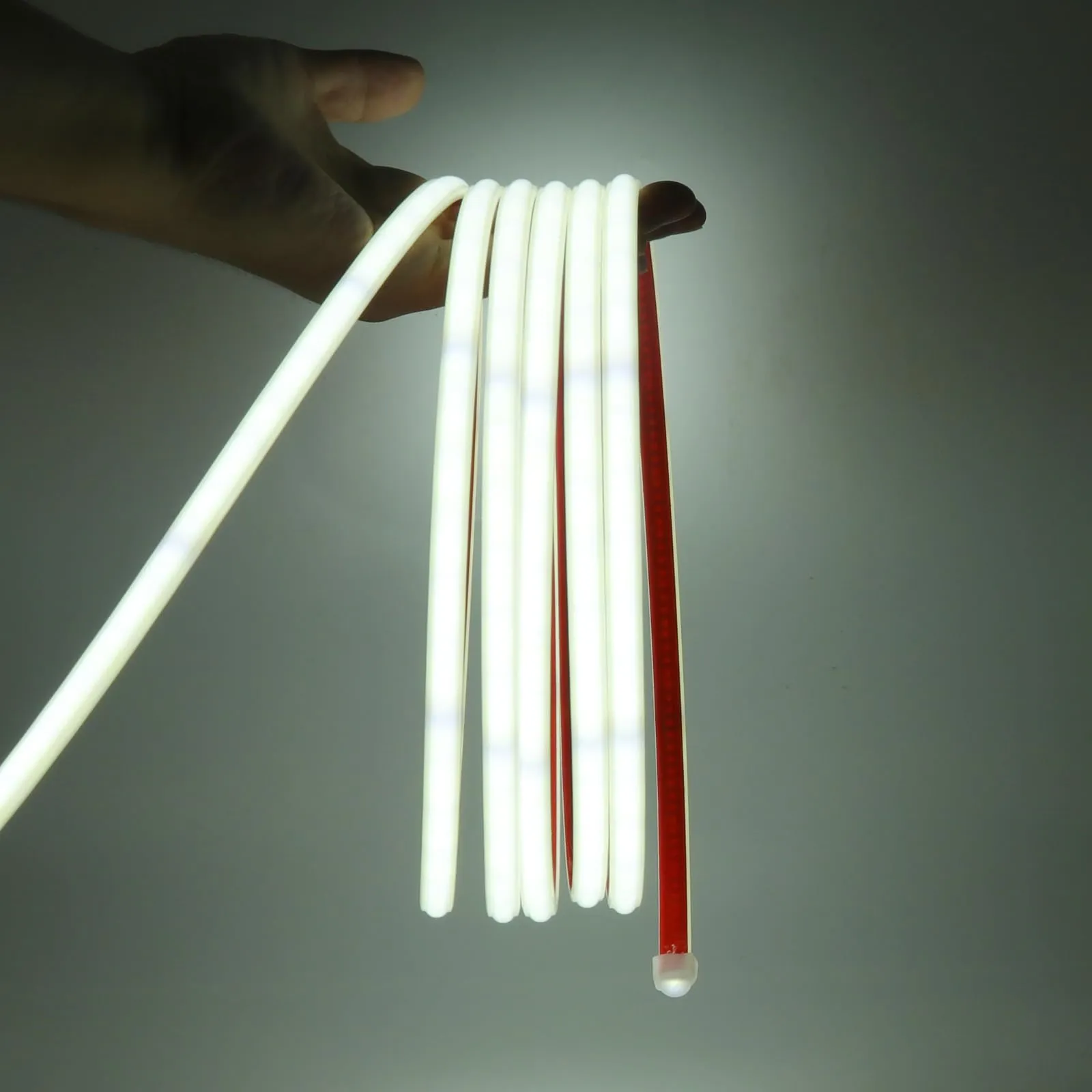 XUNATA Tira de LED COB 220V con Cinta Adhesiva, Alto Brillo 240 LED/m, IP65 Impermeable, Corte de 10cm, Luz de Cuerda Flexible con Alimentación (Blanco Frio, 2m)