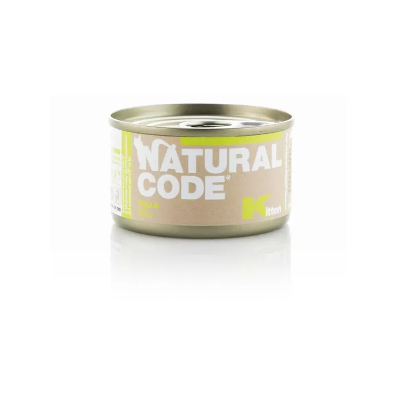 Natural Code Umido Gatto Kitten Baby gusto POLLO, alimento completo in sfilaccetti per gattini cuccioli dai 4 fino ai 12 mesi di età, altamente digeribile | 12 scatolette da 85 grammi l'una.