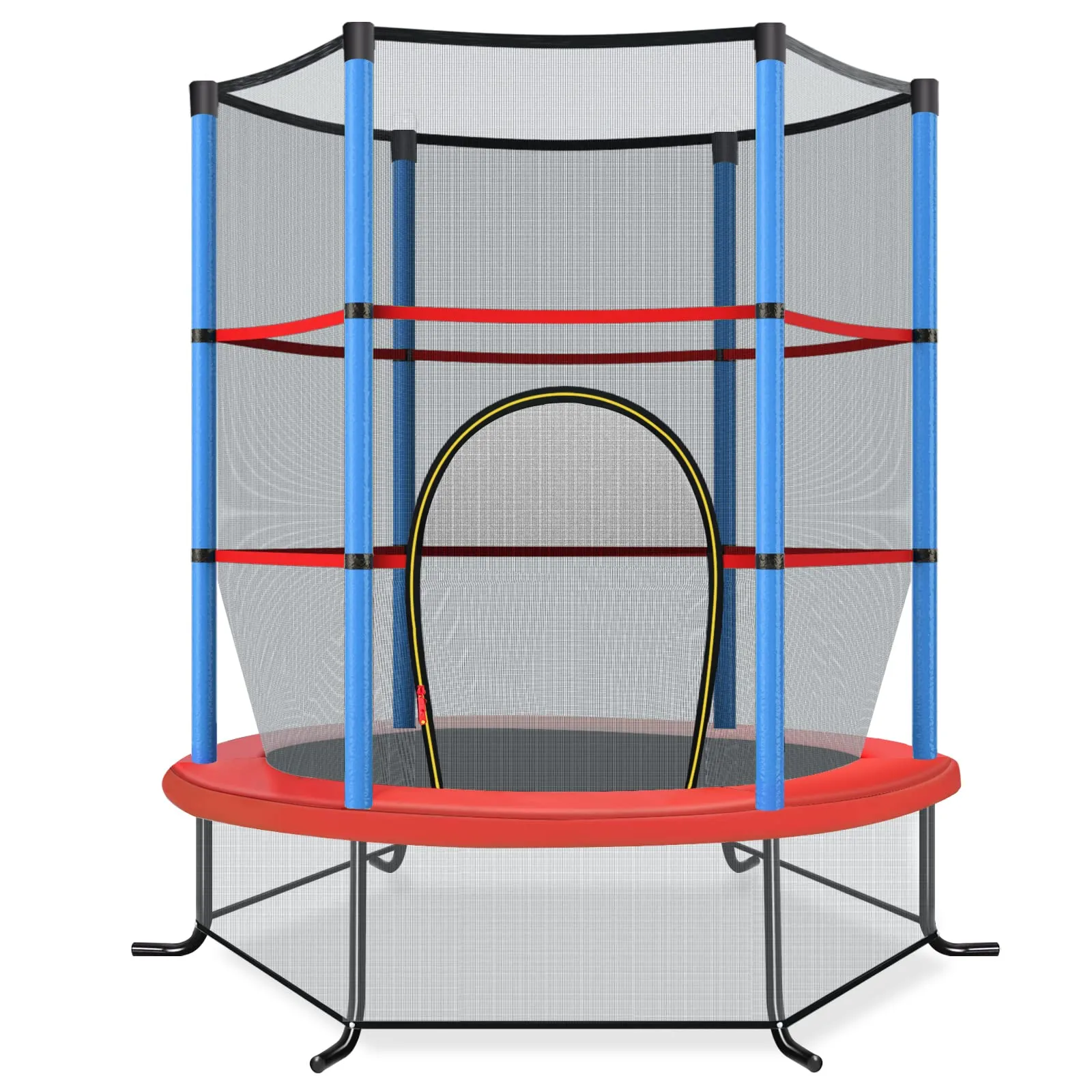 COSTWAY Trampolino Elastico Bambino in Acciaio, Tappeto Elastico Bambini da Esterno e da Interno, con Rete e Cusicnetti Antiscivolo (Blu, 165 x 165 cm)