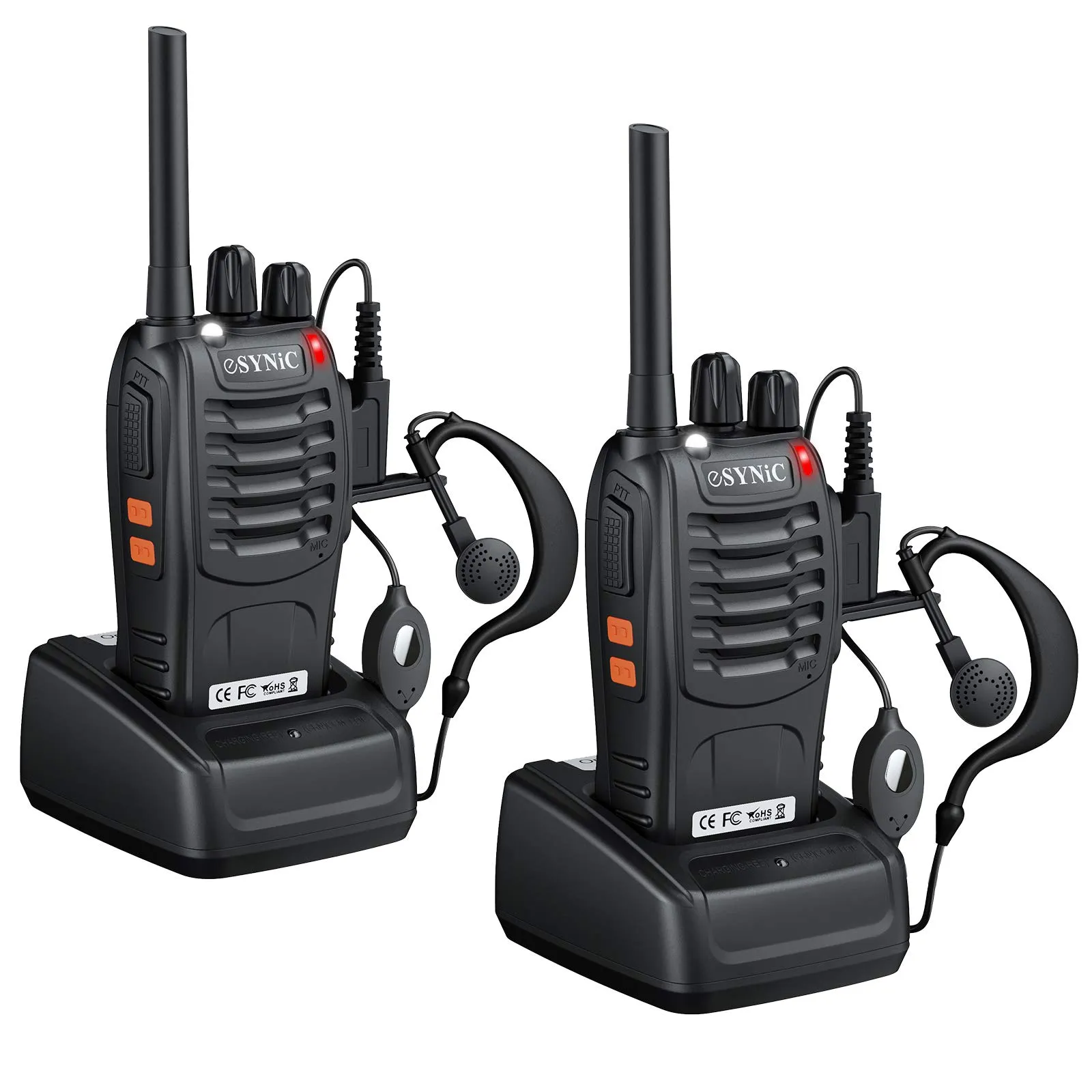 ESYNiC Paio Walkie Talkie Ricaricabile VOX PRM446MHz Radio Walkie-Talkie Professionali 16 Canali CTCSS/DCS Ricetrasmittente Portatile con Base per USB Caricabatterie e Auricolari