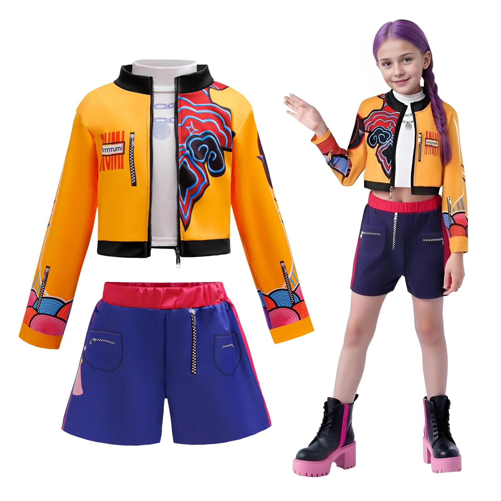 WYFDCZZP K-p0p Cosplay Costume, Corea P0p Singer Costume per bambini, Costume da Ru-mi per ragazze cantanti p0p, Costume Dem0n Hunter, per carnevale, Natale, per ragazze, costume di compleanno (130)