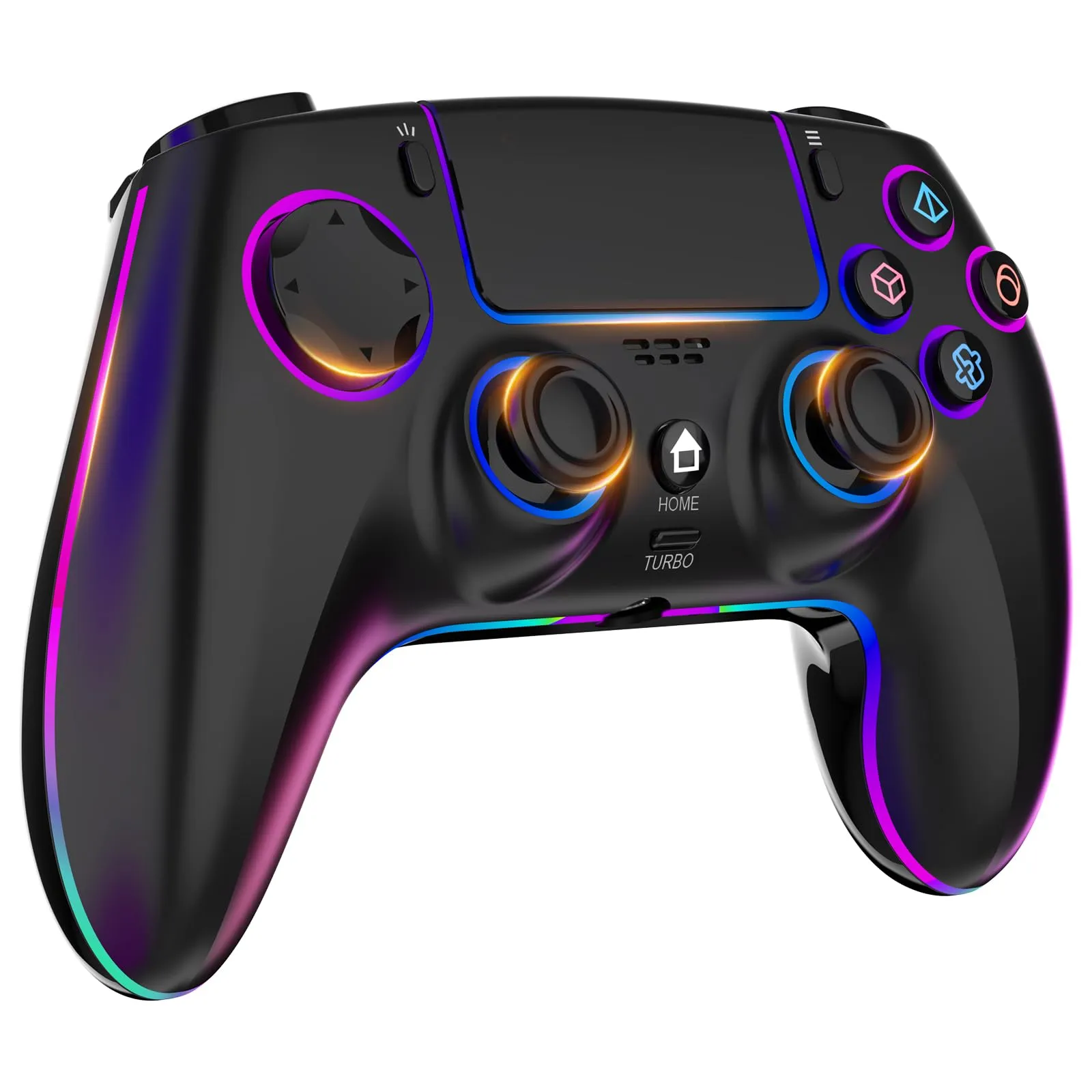 MYSTILUCK Controller Wireless per PS-4/PS-3/Pro/PC/MAC/iOS/Android10/Steam Deck, Controllore con illuminazione RGB 7 Colori/Doppia Vibrazione/Turbo/Giroscopio 6 Assi/Jack per Cuffie/Batteria 1500 mAh