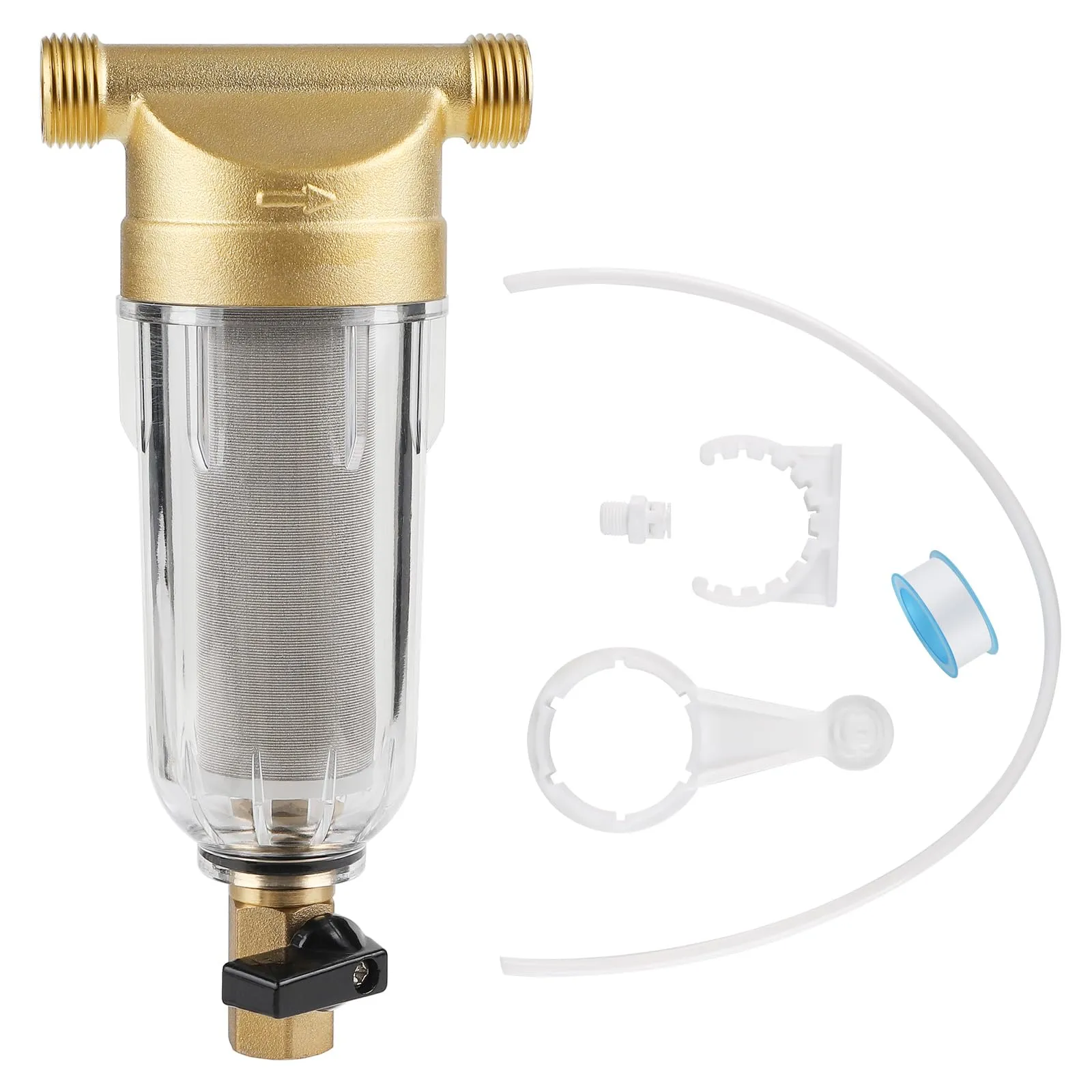 SWAWIS Spin-Down Filtro Acqua Sedimenti, 40 Micron Prefiltro dell'Acqua Riutilizzabile, Filtro Sedimentario per Tubo dell'Acqua Pozzo, Prefiltro in Ottone Sedimento Spin-Down(1/2'')