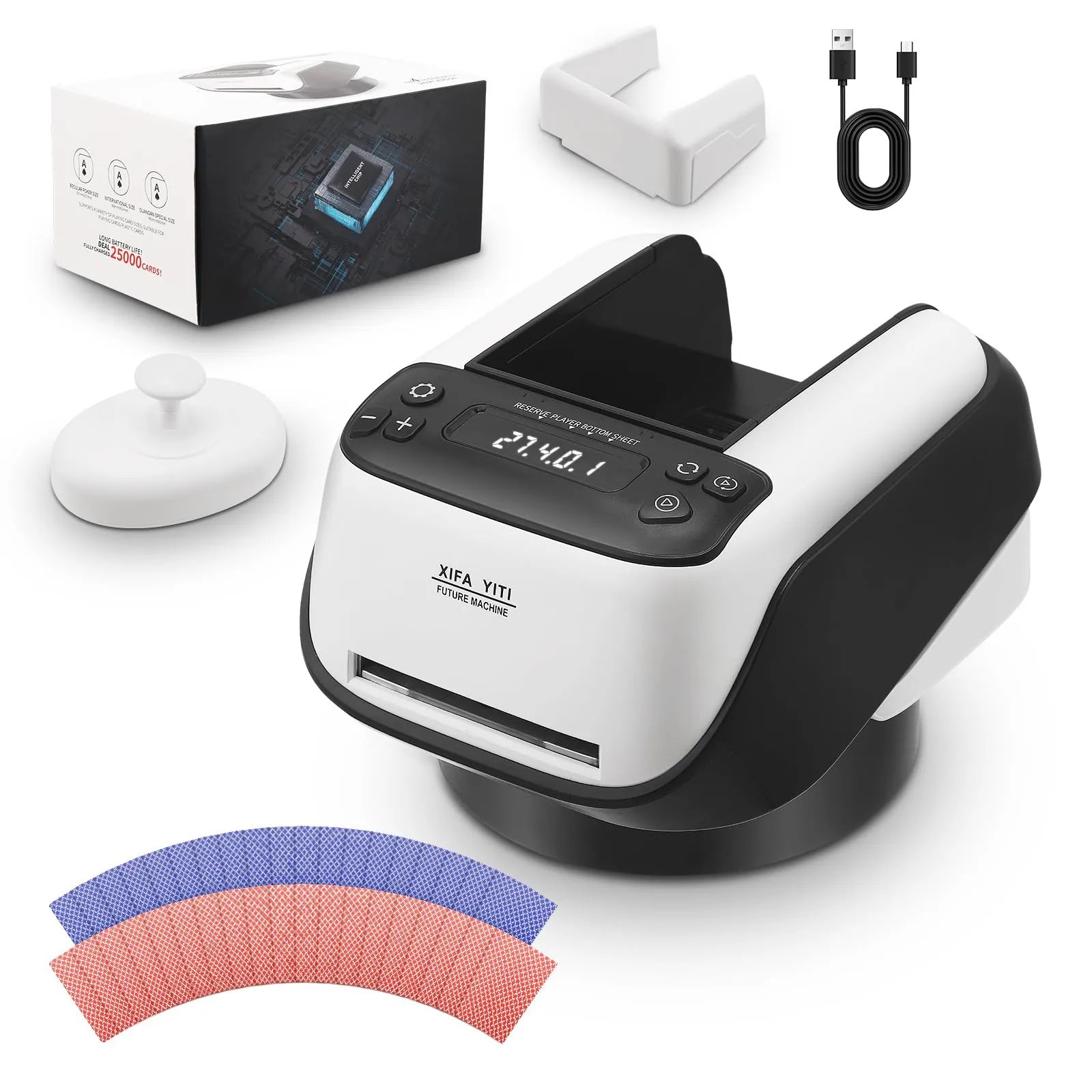 GJCrafts Distributore Automatico di Carte, 8 Giocatori Regolabili, capacità Fino a 4 mazzi di Carte, Base Girevole a 360°, modalità di visualizzazione Diagonale/Basculante per Poker, ONU