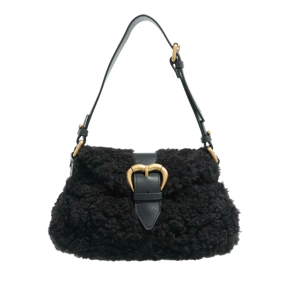 Pinko Jolene Shoulder Mini Vitello Crystal, Borsa Donna, Z99M_Nero Limousine-Chocolate Gold, Taglia Unica