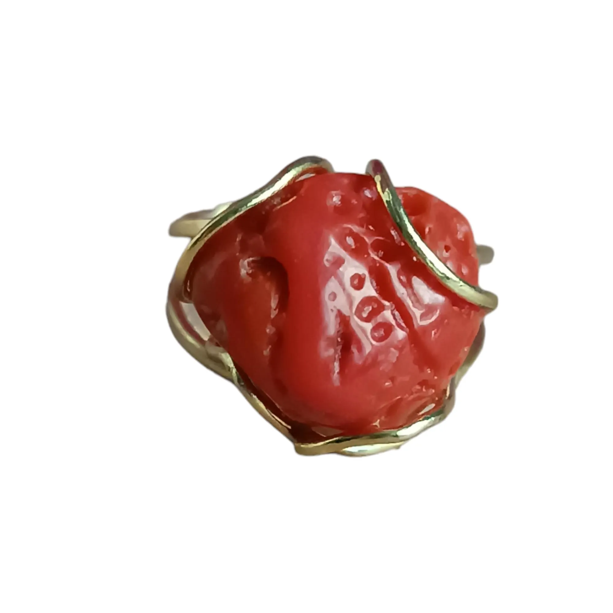 Anello in Argento 925 Placcato Oro con Corallo Rosso