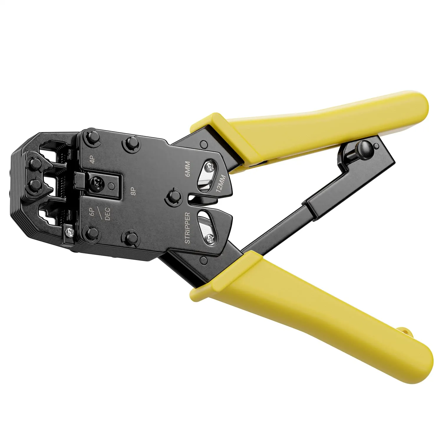 deleyCON Pinza Crimpare per Connettore Modulare Connettore RJ per RJ11 RJ12 RJ45 DEC Telefono e Rete Cavi Collegamenti 6P4C 6P6C 8P8C 4P4C 4P2C Tagliacavi Isolante - Giallo