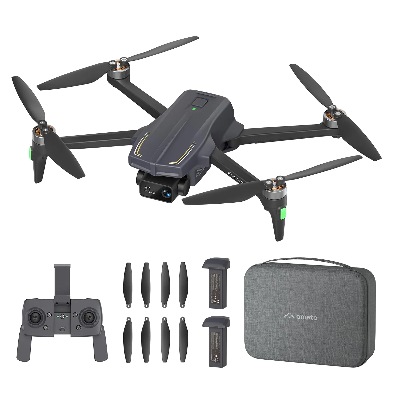 Ameta Drone con Telecamera 4K Professionale, S20 Pro Drone GPS per Bambini e Adulti con Ritorno Automatico/ 50 Minuti/Follow Me/Modalità Intelligenti/Controllo Gesti, Mini Drones FPV Meno di 249g