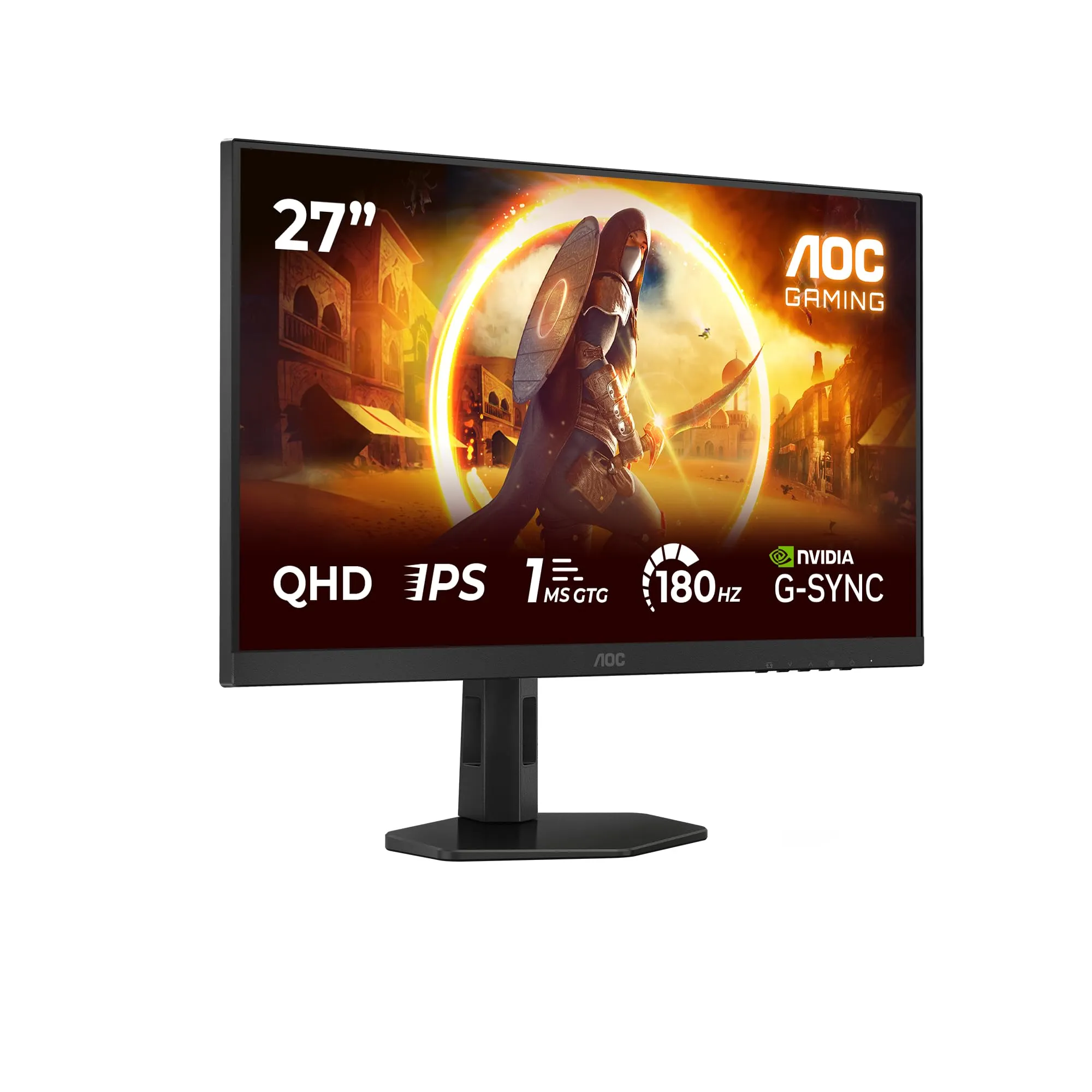 AOC Gaming Q27G4XD Monitor QHD da 27 pollici, 180 Hz, 1 ms GTG, IPS veloce, FreeSync Prem, G-Sync comp, HDR400, altezza regolabile 2560x1420, HDMI 2.0, DisplyPort 1.4, 27 pollice QHD