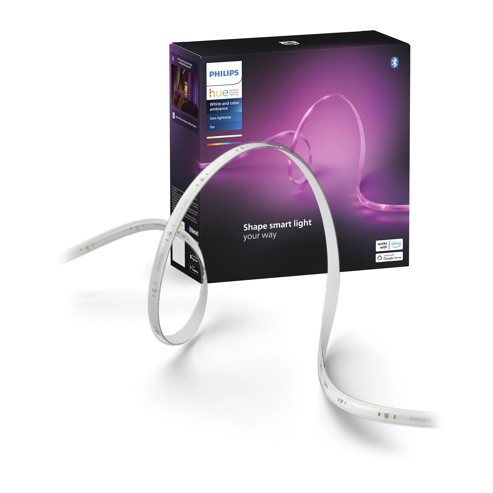 Philips Hue Indoor 1 Pack Strisce LED Smart Solo Kit Base 5m - Luci LED con controllo tramite Hue App - Strisce luminose compatibili con Alexa, Google Assistant e Apple HomeKit