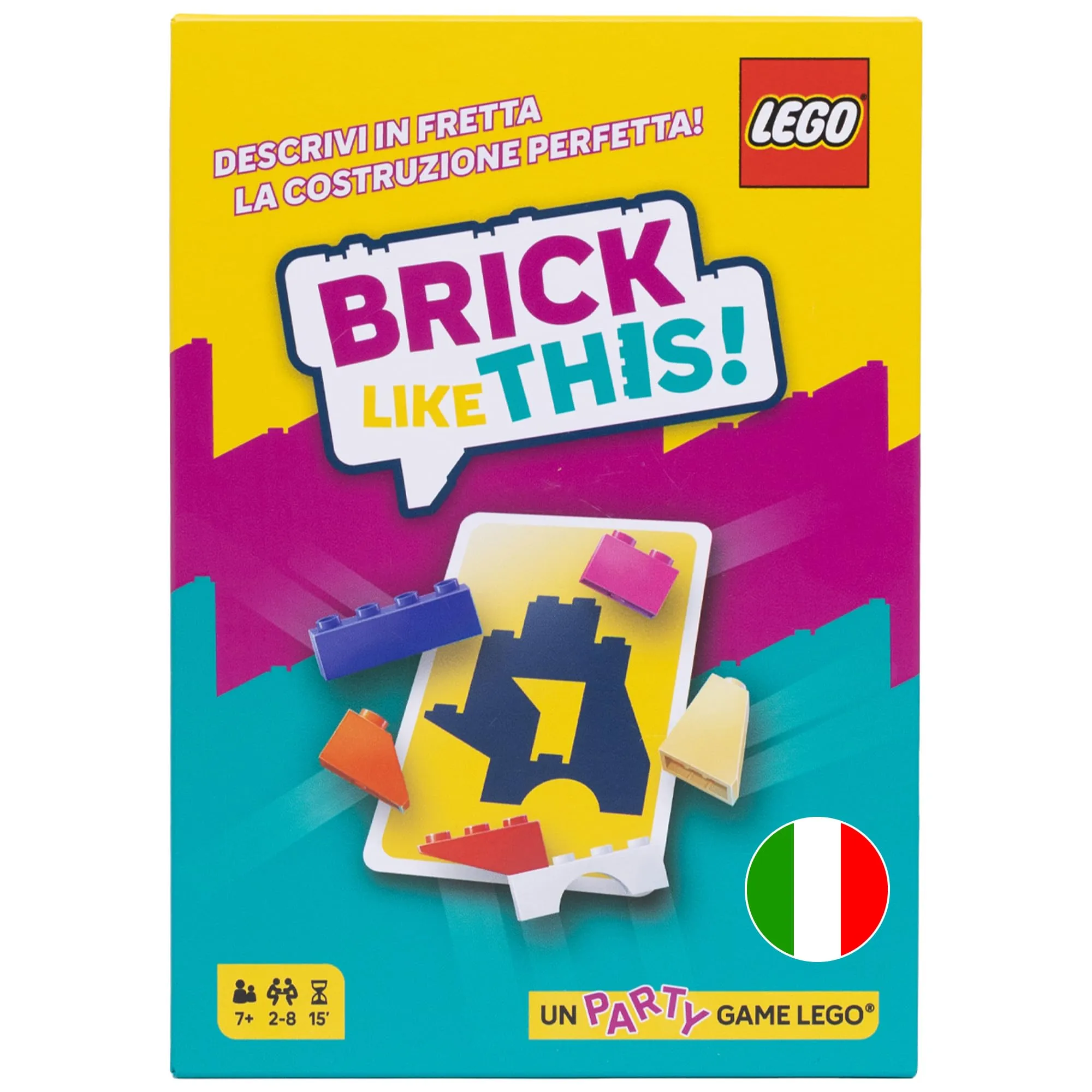 Asmodee Brick Like This! Il Gioco di Società ufficiale LEGO - Gioco di Costruzione veloce e divertente per tutta la famiglia: Bambini e Adulti. 15 min, 2-8 giocatori, da 7+ Anni, Versione Italiana