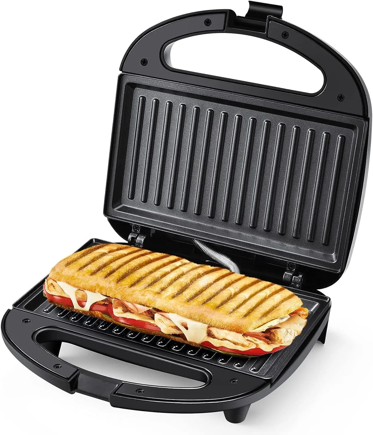 YASHE Tostapane, Piastra per Toast, 750W Griglia elettrica e Sandwich, con Rivestimento Antiaderente, Temperatura Automatica, Indicatore LED, Manico Cool Touch
