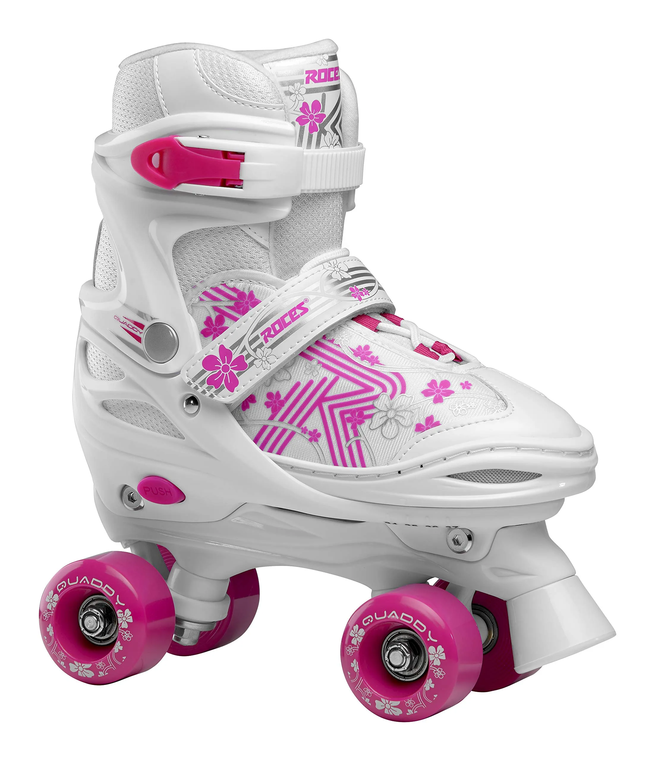 Roces Quaddy 3.0 Girl - Pattini a rotelle da bambina, misura regolabile, Bambina, 550095, Bianco-Rosa, 34/37