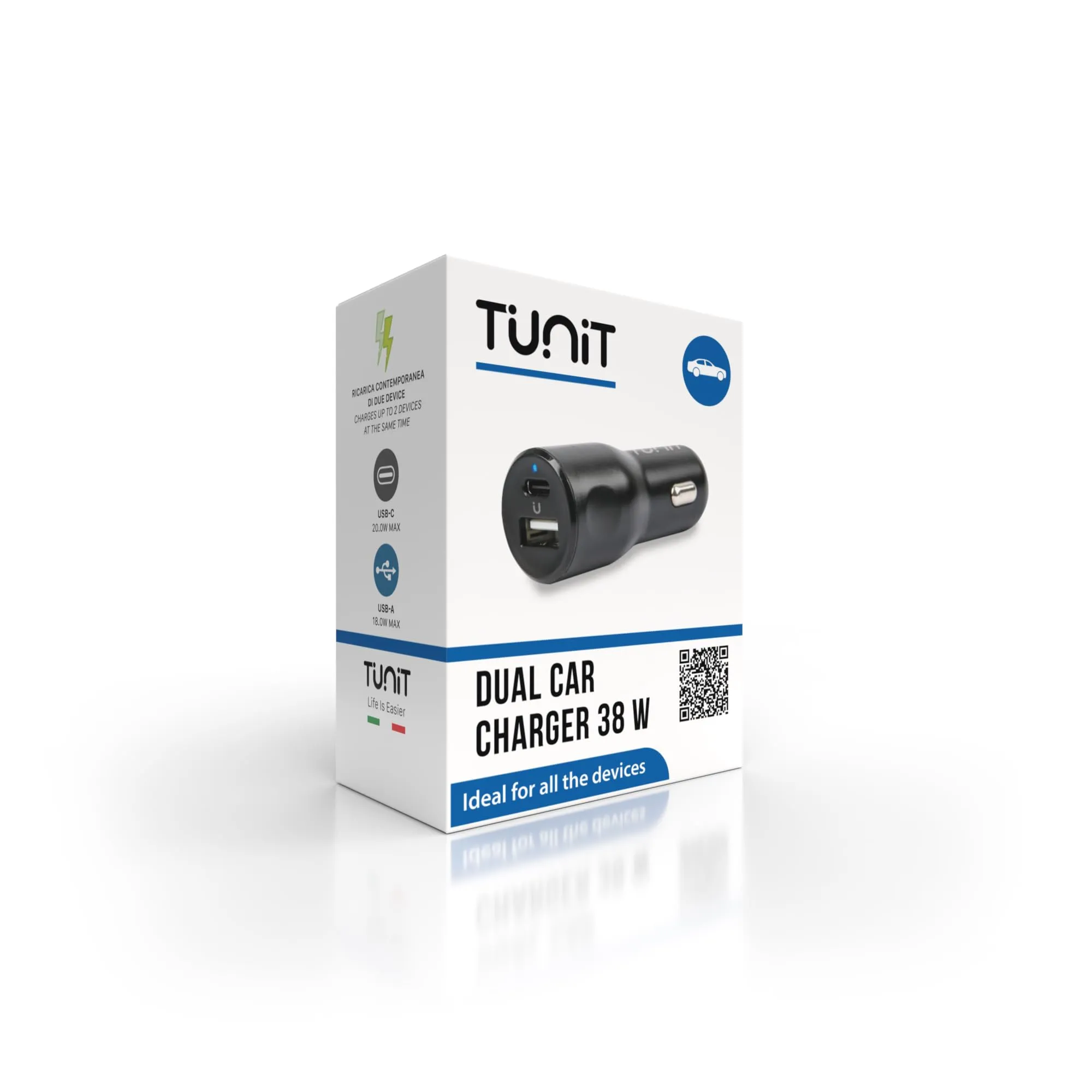Caricabatteria da auto a doppia ricarica - 38W 1xUSB-C 1xUSB-A