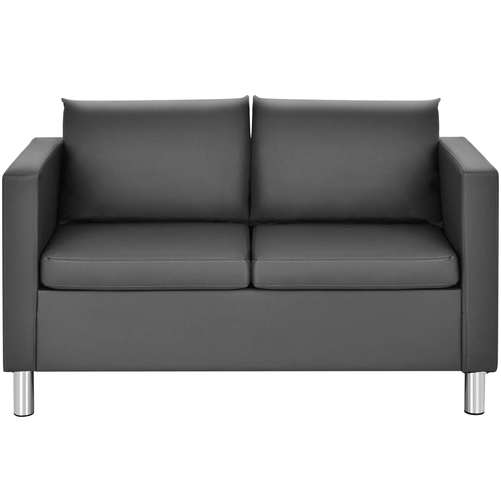 COSTWAY Divano Moderno a 2 Posti, Divano con Cuscino Morbido, Gambe in Legno di Gomma, In Similpelle PU, Grigio