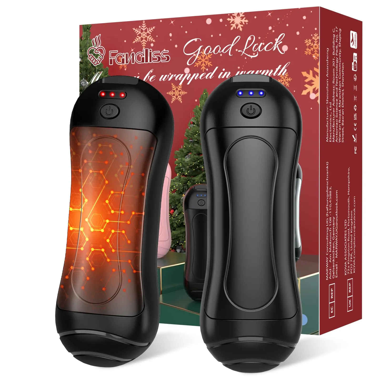 Scaldamani Elettrico Riutilizzabile 2-Pack, FANDLISS 6000 mAh Grande Batteria USB Ricaricabile Design Magnetico Scaldamani Portatile per Sport All'aperto Campeggio Escursionismo,Nero