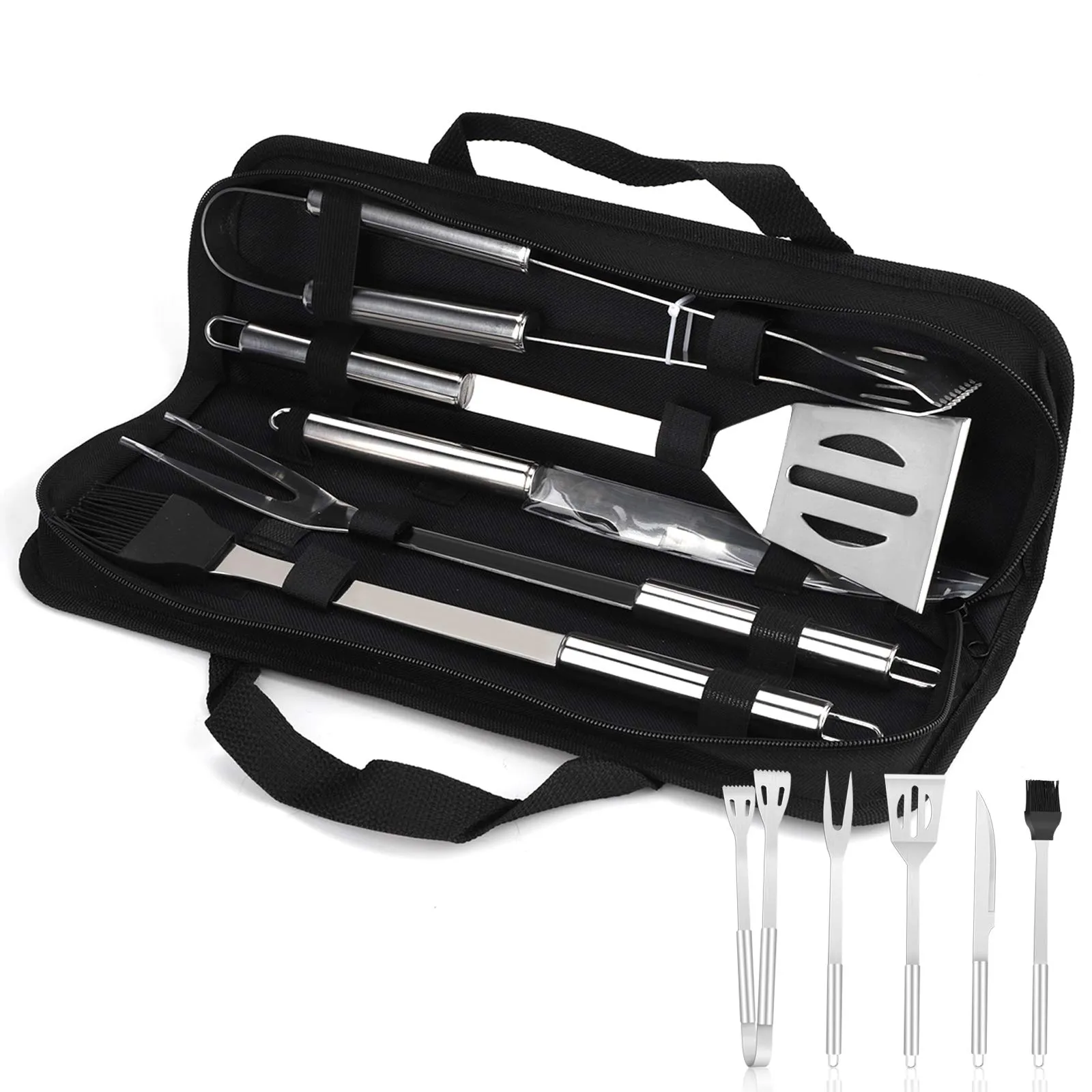 Attrezzi per Barbecue 5 Pezzi,Attrezzi Barbecue,Set di Utensili Barbecue Accessori per Barbecue Set Utensili per Grill in Acciaio Inox Attrezzi BBQ con Custodia,Barbecue per Campeggio All'aperto