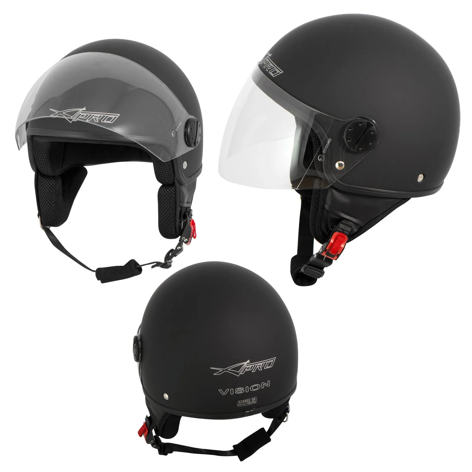 A-Pro Casco Jet Demi Scooter Moto Omologato ECE 22 Visiera Antigraffio Nero Opaco M