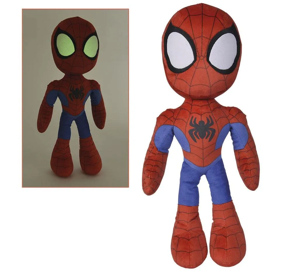 Simba - Peluche Marvel Spidey, 6315875818, +0 mesi,misura 50 cm, a licenza ufficiale, occhi glow in the dark, perfetto per tutte le età