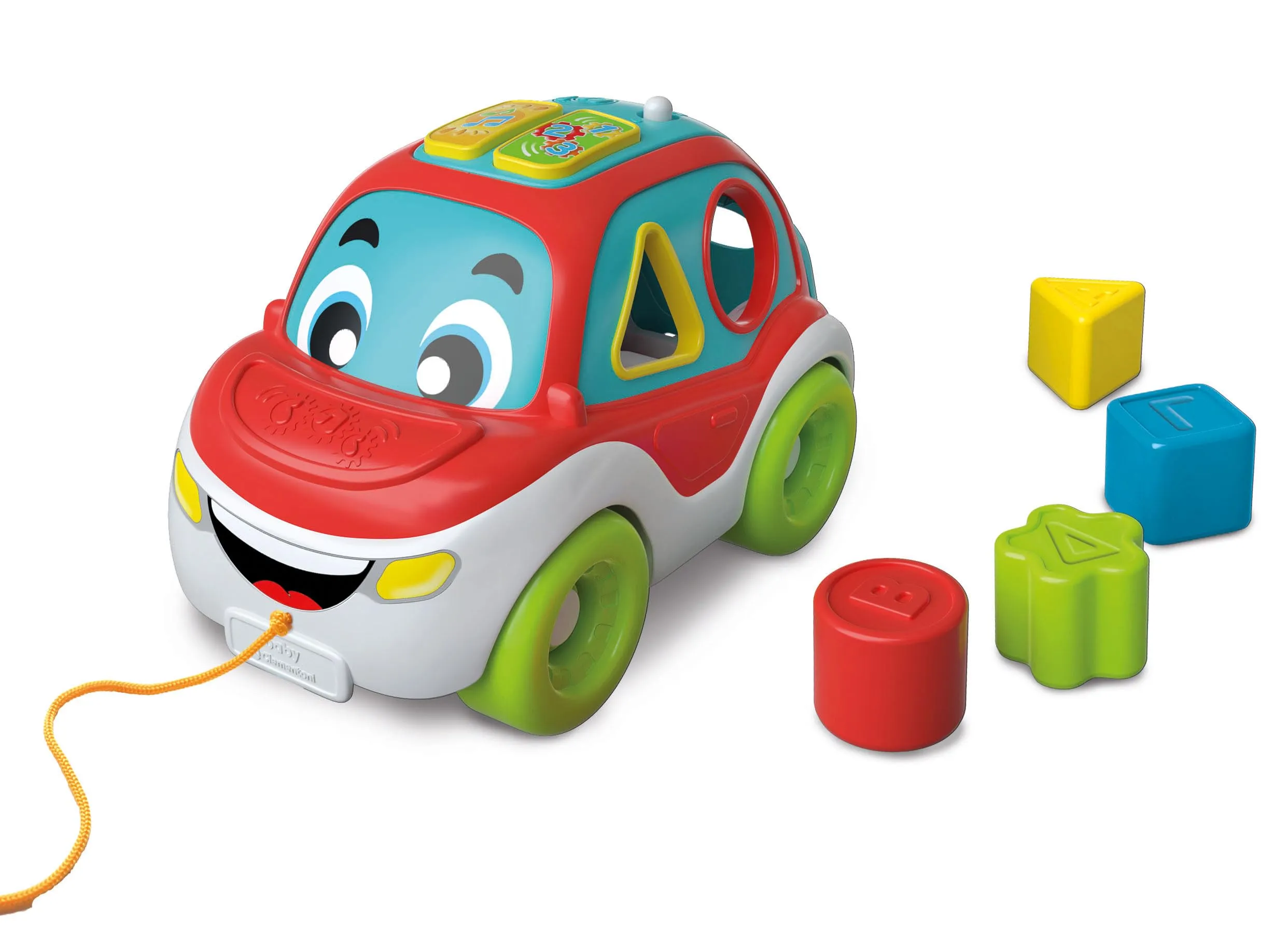 Baby Clementoni - Lory, Auto Forme e Colori, Gioco Prima Infanzia Bambini 9+ Mesi, Macchinina da Trainare, Centro attività Bilingue per Imparare Forme, Colori e Lettere in Italiano e Inglese, 17774