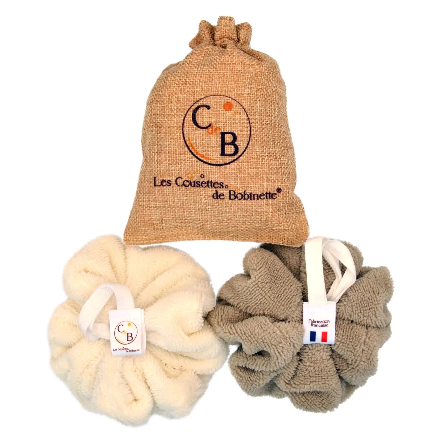 Set 2 Spugna da Bagno e Doccia, Spezzola per corpo, puff morbida e delicata, spugna de bambù lavabile e durevole (Crema Cappuccino)
