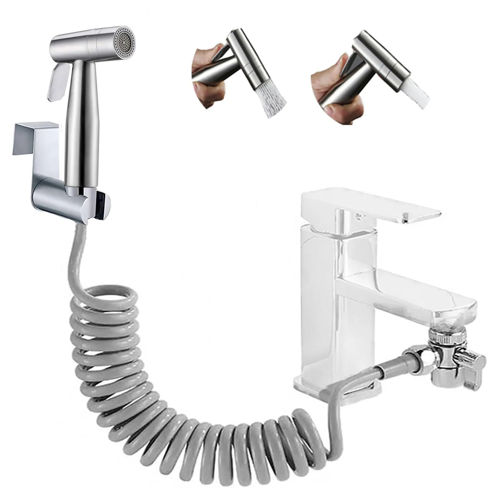 Doccia Bidet Portatile, Bifunzionale Set Doccia Bidet WC In Acciaio Inossidabile, Spruzzatore Bidet Con Tubo Retrattile In ABS Da 59 Pollici, Supporto E Deviatore