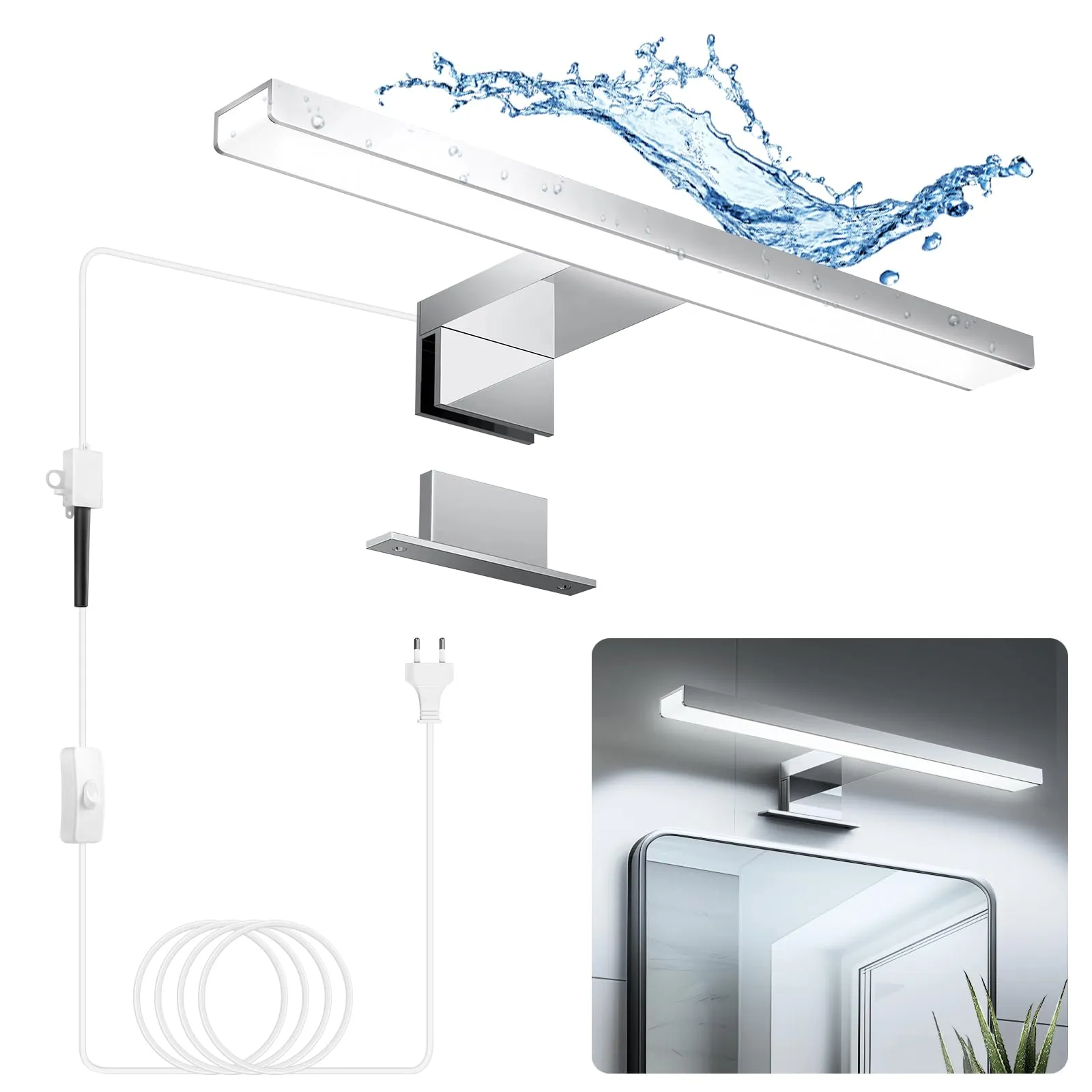 Hommie LED Lampada da Specchio Bagno 30cm 5W Bianco Freddo 6000K, Lampada da Bagno Impermeabile IP44,CRI＞80 Adatto a trucco, Luce Specchio Bagno Cablato e Wireless,Lampada per Bagno, Armadio, Parete
