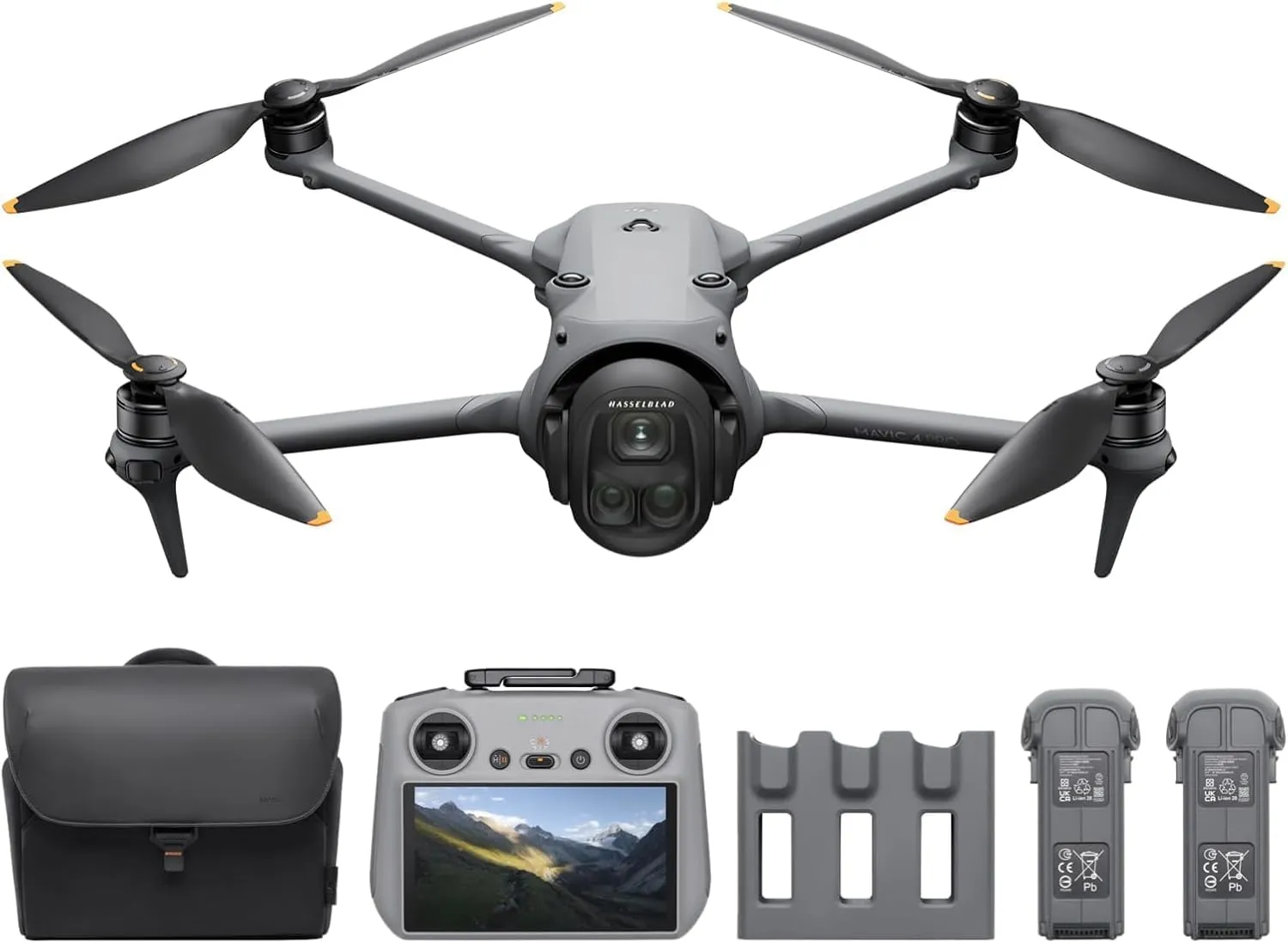 DJI Mavic 4 Pro Combo Fly More con DJI RC 2, drone con tripla fotocamera dotato di 100 MP fotocamera Hasselblad con CMOS 4/3, trasmissione video a 30 km, volo fino a 51 minuti, hub di ricarica e altro