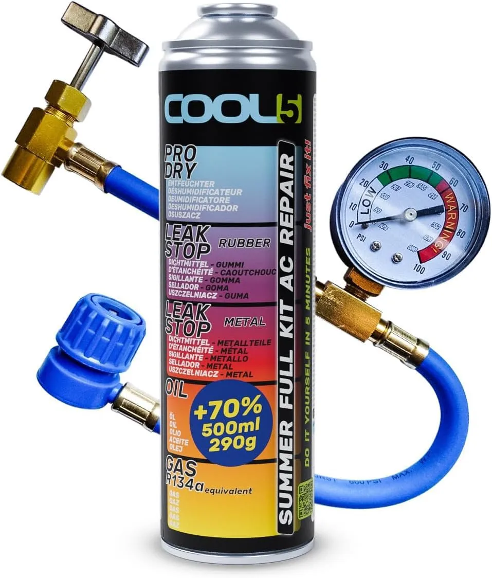 Cool5 Kit completo AC 5 in 1 (5 in 1 290 g R134a auto 1995-2016 + tubo)