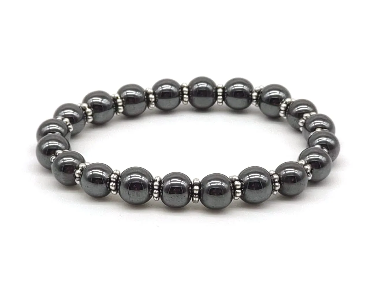 Bracciale Ematite Donna con Separatori, Elastico 19 cm, Fatto a Mano, Pietre Dure Naturali