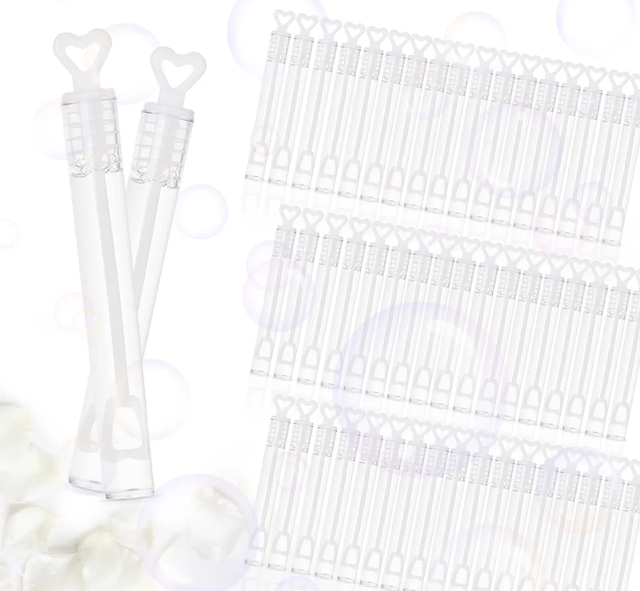 Sweelov 100x Bolle di Sapone con Il Manico a Cuore per Nozze Wedding Bubble Bianco Matrimonio Compleanni Nuziali della tavola di Accessori per Feste