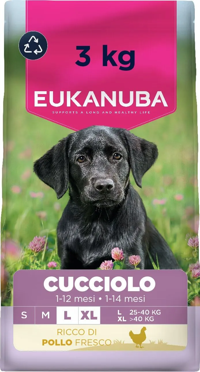 Eukanuba Mangime per cuccioli con pollo fresco per razze di taglia grande, mangime secco premium per cani giovani, 3 kg