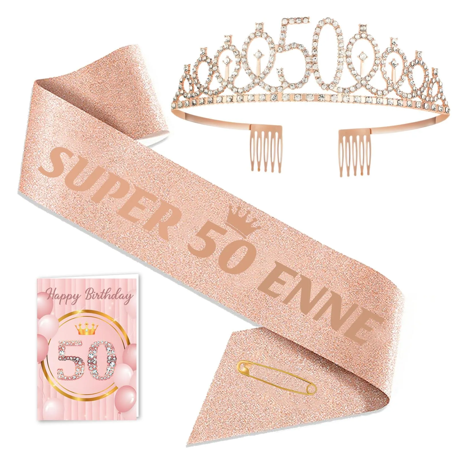 Fascia Corona Compleanno Personalizzata con Biglietto, Regali Gadget per 50 Anni, Idee Regalo e Decorazione per Donna