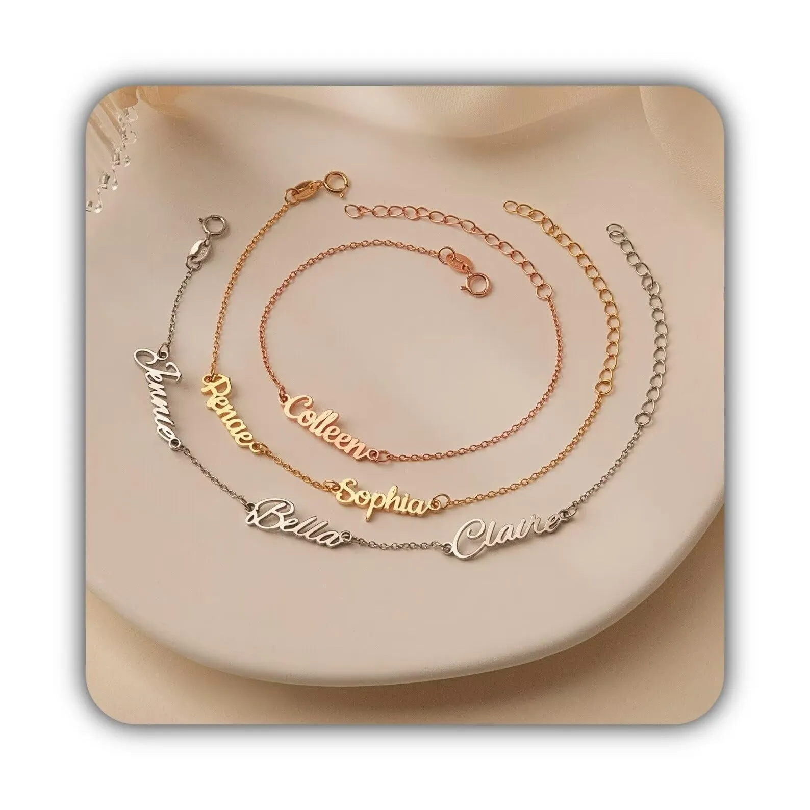 Bracciale con nome per donna - Bracciale con nome multiplo - Bracciale con nome personalizzato Bracciale con nome in argento 925 - Regalo con nome del braccialetto per bambini per la mamma